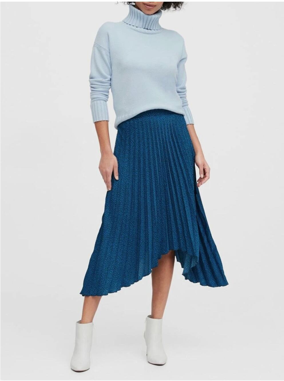 BANANA REPUBLIC NWT Pleated High-Low Blue Polka Dot Skirt // 4
